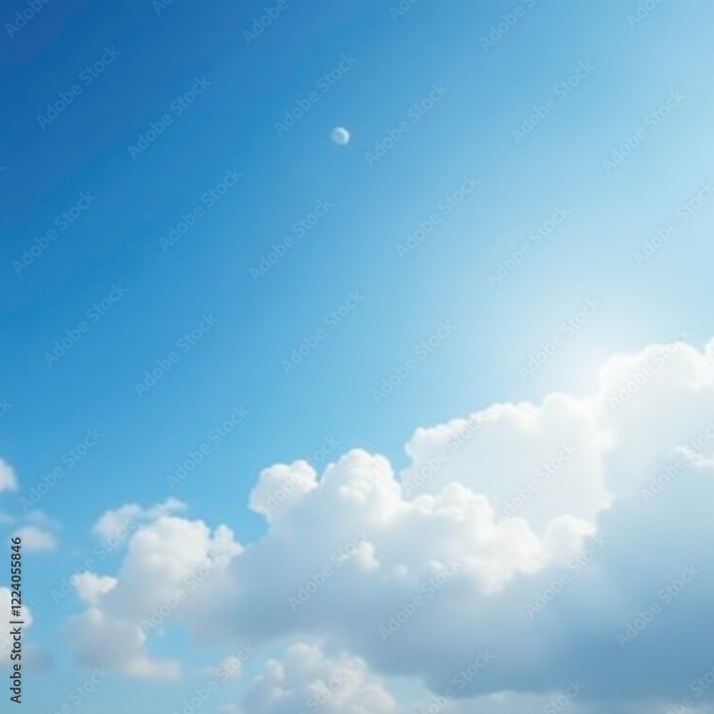 Soft white clouds drift across a brilliant blue sky, peaceful, sky scene, atmosphere Soft white clouds drift across a brilliant blue sky, peaceful, sky scene, atmosphere