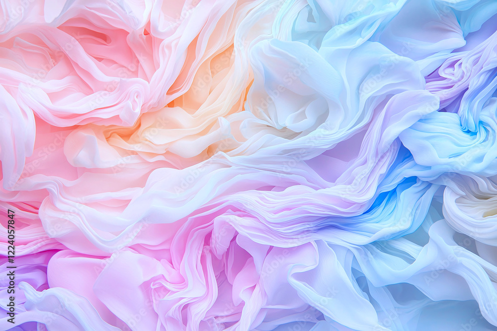 Wave like iridescent patterns cascade in soft rainbow tones, creating ethereal designs Wave like iridescent patterns cascade in soft rainbow tones, creating ethereal designs