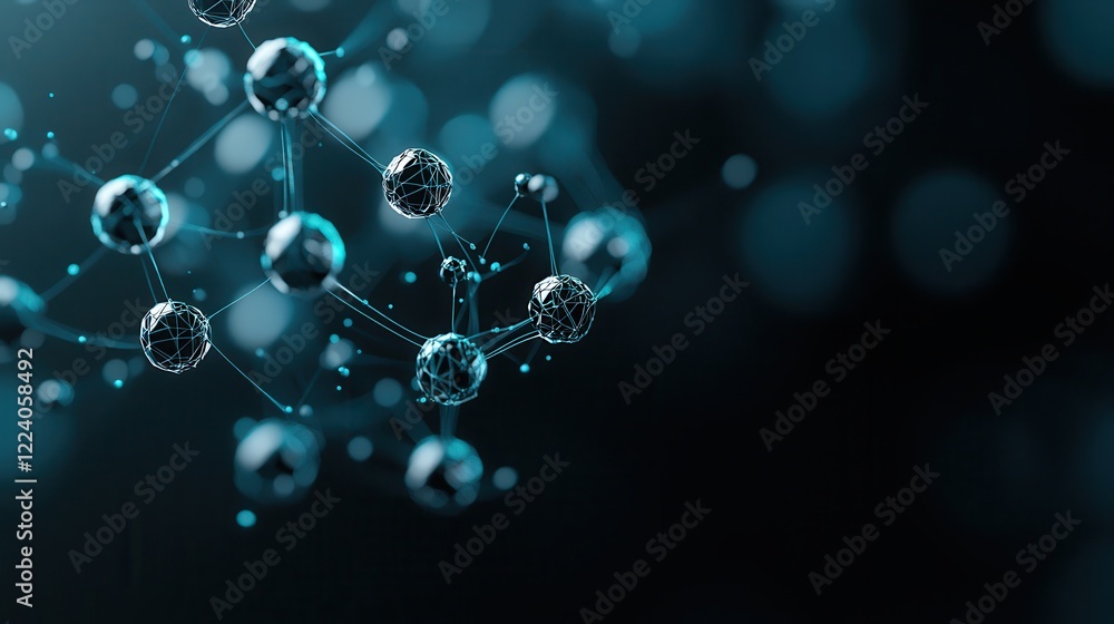 Molecular network of atoms and bonds abstract science art