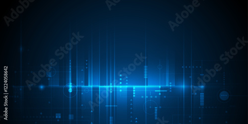 Vector Abstract circuit board design with line, dot on dark blue background, Illustration computer, science, digital network, modern communication technology, big data, connection futuristic concept