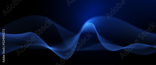 Vector Abstract, science, futuristic, energy technology concept, cyberspace background. Digital image design, line pattern, texture, neon - blue light, motion blur over dark blue gradient background