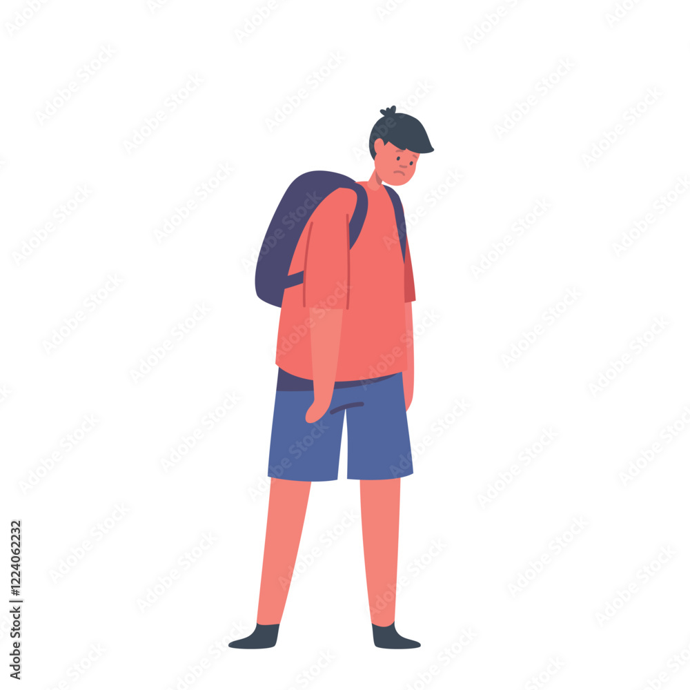 Downcast Schoolboy Character With Frown, Droopy Eyes, And Slumped Posture, Conveying Melancholy And Disappointment Downcast Schoolboy Character With Frown, Droopy Eyes, And Slumped Posture, Conveying Melancholy And Disappointment