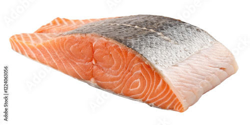 Salmon Fillet: A rich, vibrant salmon fillet, showcasing its beautiful orange flesh and firm texture, ready for cooking.  photo