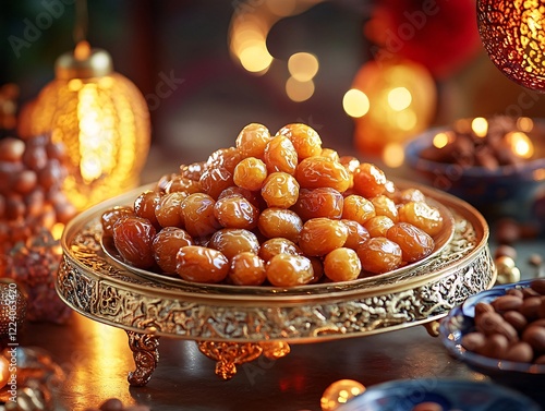 Golden Dates in Ornate Dish Festive Treats photo