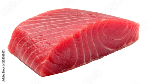 Fresh Tuna Steak: A close-up view of a beautifully marbled raw tuna steak, revealing its rich red color and delicate striations.