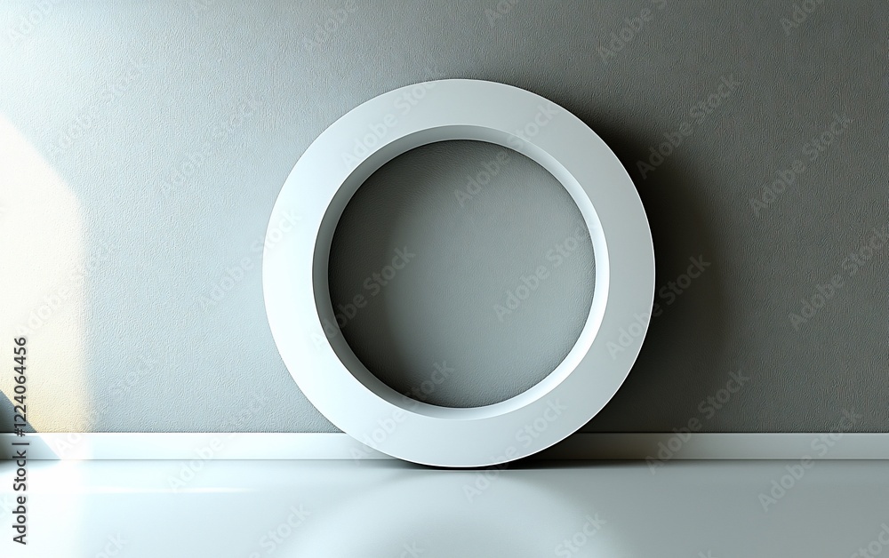 Large white circle in minimalist room. Large white circle in minimalist room.