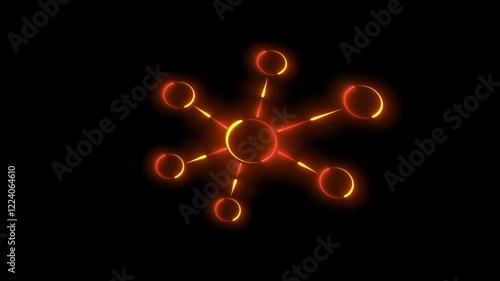 Animation of glowing neon Molecule model or structure of the substance animation. Glowing neon molecule icon isolated on black background.Or global inter net connection icon animation . photo