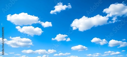 Fototapeta Naklejka Na Ścianę i Meble -  Bright Clear Blue Sky with Puffy Clouds Offering a Peaceful and Calm Outdoor View on a Perfect Day