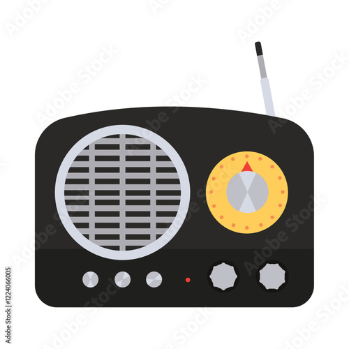Classic black radio with speaker illustration