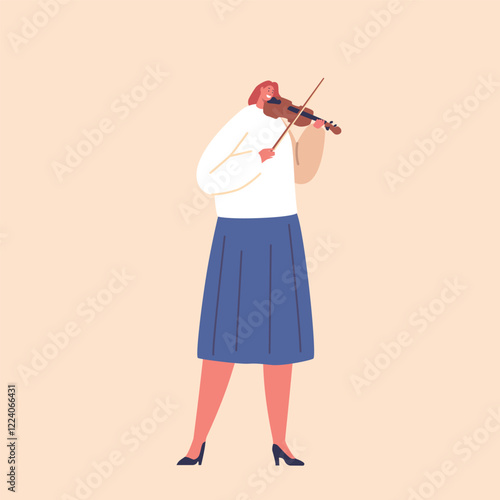 Elegant And Poised, A Classic Musician Female Character Captivates The Audience With The Violin On Stage, Illustration