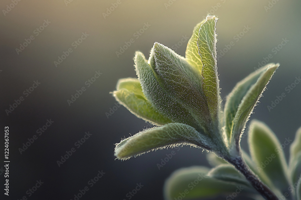 Close-up of a vibrant green leaf with soft textures illuminated by gentle sunlight in a blurred background Close-up of a vibrant green leaf with soft textures illuminated by gentle sunlight in a blurred background