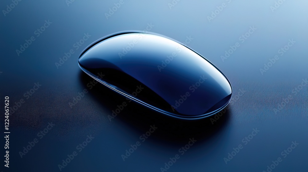 Sleek, dark blue wireless computer mouse on a dark blue surface. Sleek, dark blue wireless computer mouse on a dark blue surface.