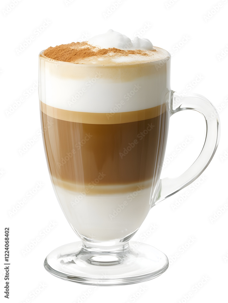 Gourmet Latte Layered with Creamy Foam and Cinnamon on Glass Mug for Coffee Lovers : Generative AI Gourmet Latte Layered with Creamy Foam and Cinnamon on Glass Mug for Coffee Lovers : Generative AI