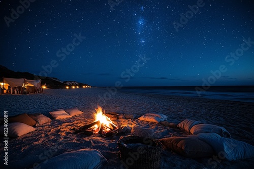 Beach Bonfire Under A Starlit Night Sky photo