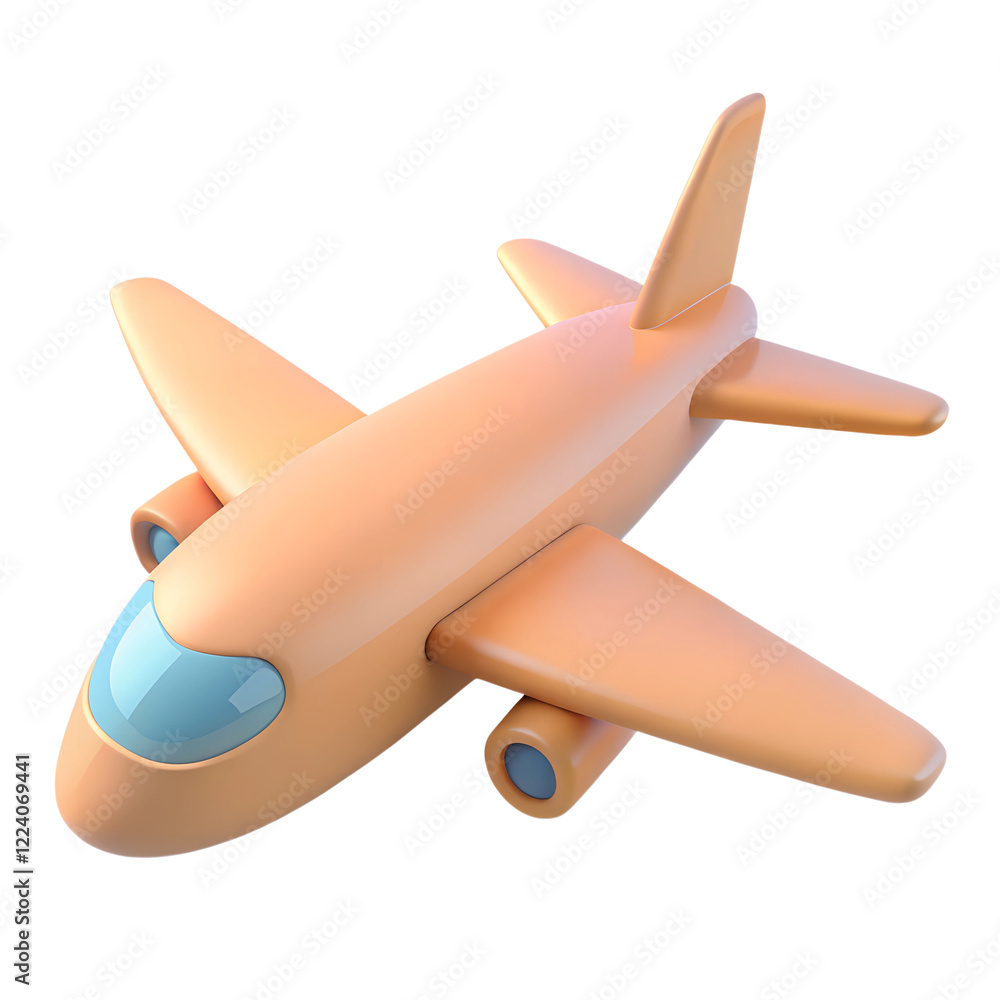 Naklejka premium Orange plane. Aircraft icon. 3d rendering isolated on white background. Cartoon plastic style icon. Pastel colors