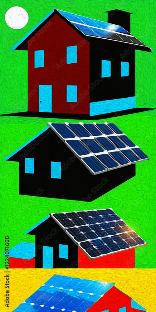 Solar panel on the roof of the house . Oil paint illustration. Solar panel on the roof of the house . Oil paint illustration.