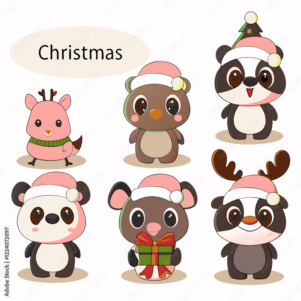 Obraz premium Six adorable Christmas animals. (5)