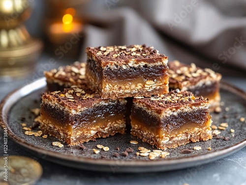 Delicious Chocolate Caramel Oat Bars Sweet Treat photo