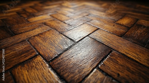 Dark Brown Wooden Floor, Herringbone Pattern, Close-up View