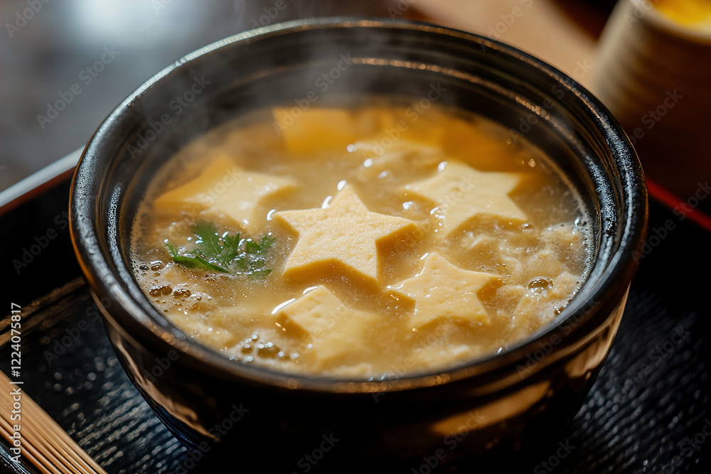A bowl of miso soup with star-shaped tofu. (Generative AI) A bowl of miso soup with star-shaped tofu. (Generative AI)