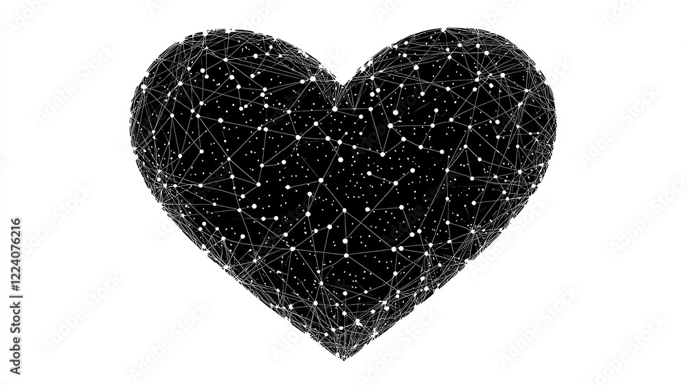 Obraz premium Flat design of a heart made entirely of connected dots and lines resembling a constellation