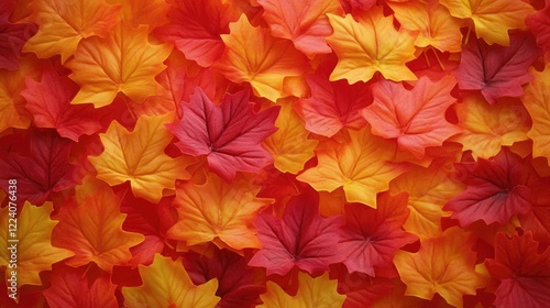 Wallpaper Mural A close up of many fake leaves in various shades of orange and red. The leaves are arranged in a way that creates a sense of depth and texture. Scene is warm and inviting Torontodigital.ca