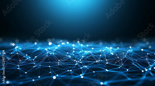 Glowing blue network connection technology background with digital light effect and connection dots