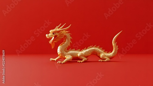 Vibrant dragon figurine, stylized mythical creature in bold orange and red, perfect for festive decor or cultural themes. photo