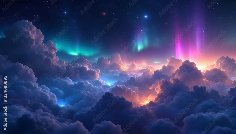 Fototapeta premium Magical Aurora Borealis Cloudscape Night Sky Art