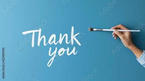 Thank you card letter design light blue background minimalist style photo