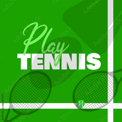 National Play Tennis Day to celebrate on February 23rd. Tennis ball with racket shadow on tennis court. Sport event banner.