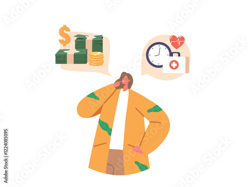 Financial Choice between Money Savings and Healthcare Isolated on White Background. Cartoon People Vector Illustration