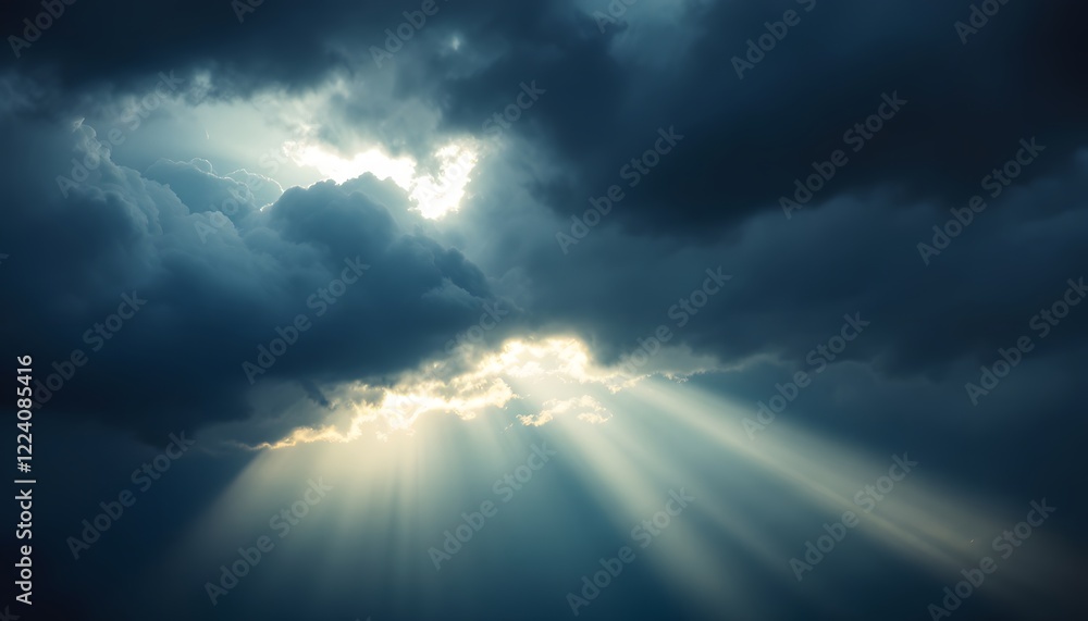 Obraz premium Dramatic Sun Rays Breaking Through Dark Clouds
