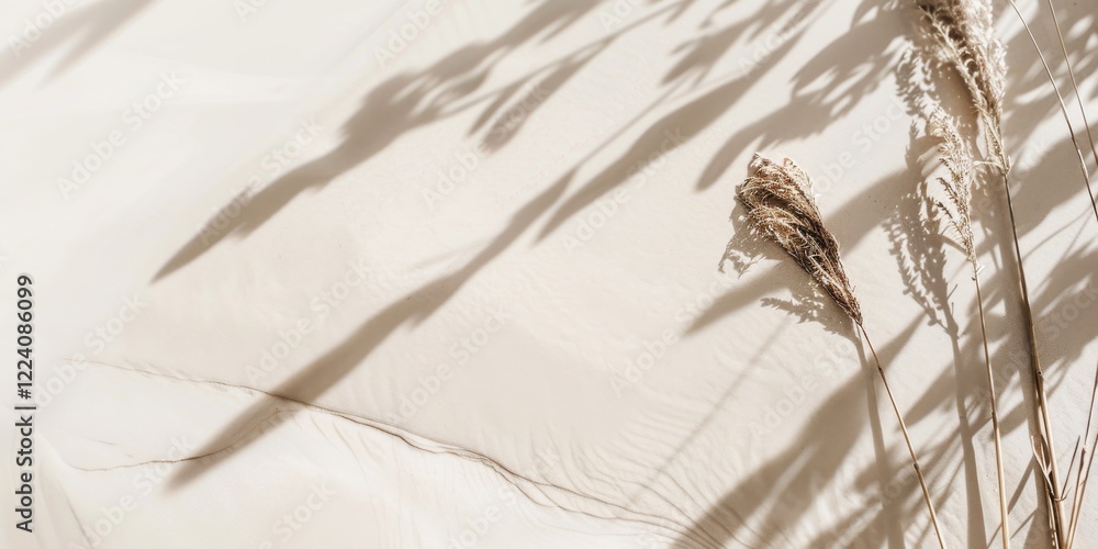 Obraz premium A minimalist aesthetic featuring a light sand backdrop, Minimalist design elements arranged symmetrically, Modern minimalist style