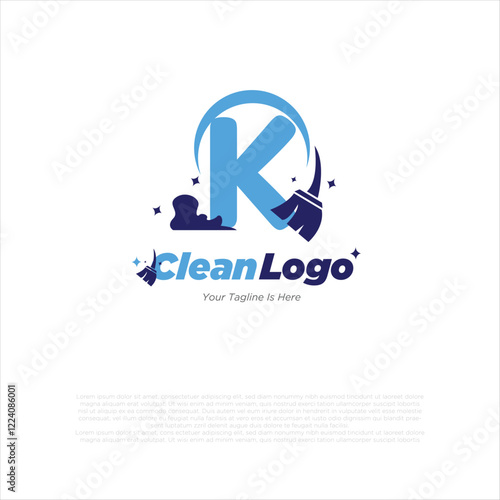 k initial letter combine with broom for cleaning service, house maintenance, repair, housecleaning, logo vector template concept