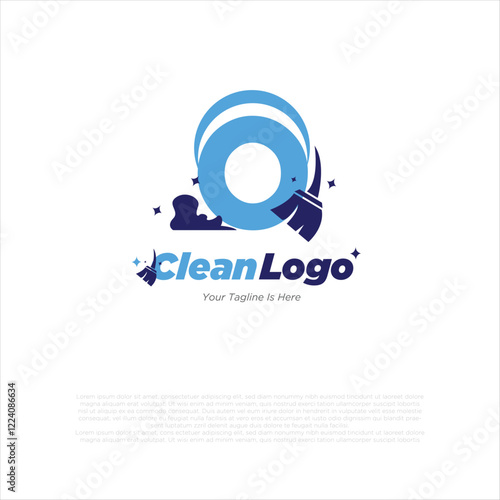 o initial letter combine with broom for cleaning service, house maintenance, repair, housecleaning, logo vector template concept