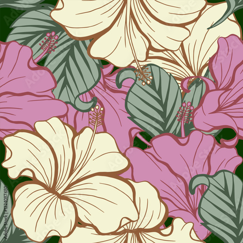 Hibiscus flower pattern green laurel