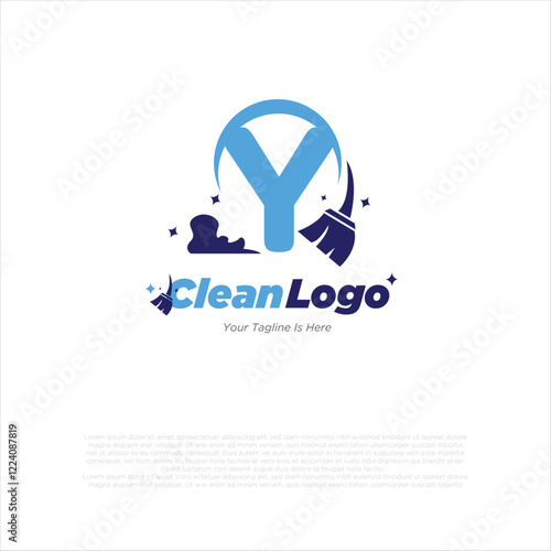 y initial letter combine with broom for cleaning service, house maintenance, repair, housecleaning, logo vector template concept