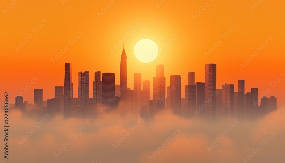 Fototapeta premium Air Pollution Haze Over City Skyline at Sunset with Smoky Atmosphere