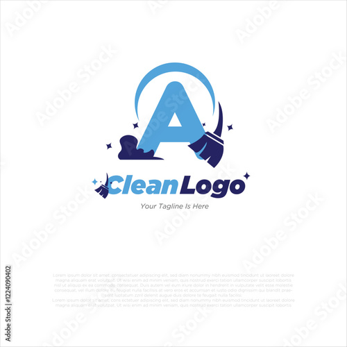 a initial letter combine with broom for cleaning service, house maintenance, repair, housecleaning, logo vector template concept