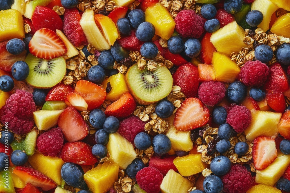 A close-up view of a colorful Brazilian acai bowl with fresh fruits granola and rich textures A close-up view of a colorful Brazilian acai bowl with fresh fruits granola and rich textures