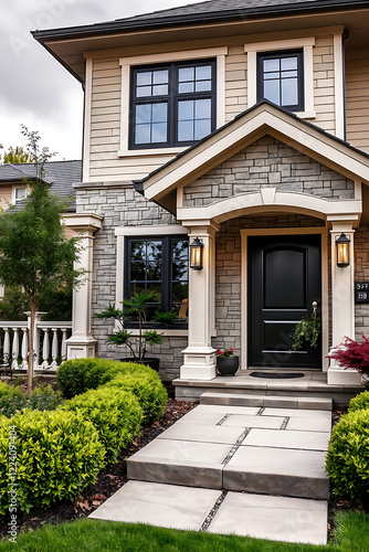 Wallpaper Mural Luxury Modern Home Exterior: Stone Facade, Landscaping, and Elegant Entrance. Real Estate, Architecture, and Design Inspiration. Torontodigital.ca