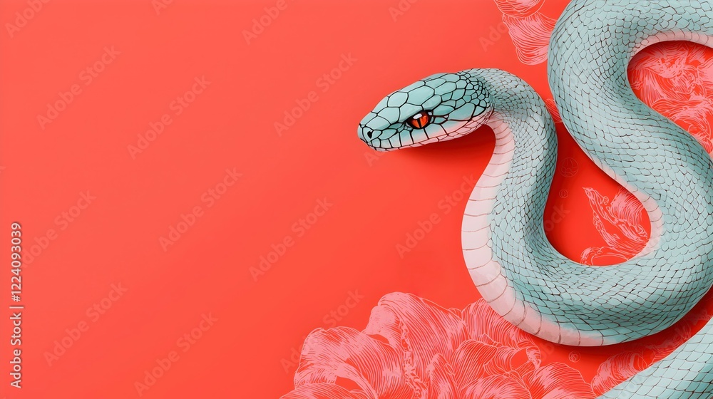 Fototapeta premium Serene Snake Design on Bold Coral Background