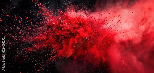 Vibrant Holi texture with black and red powder paint splatters