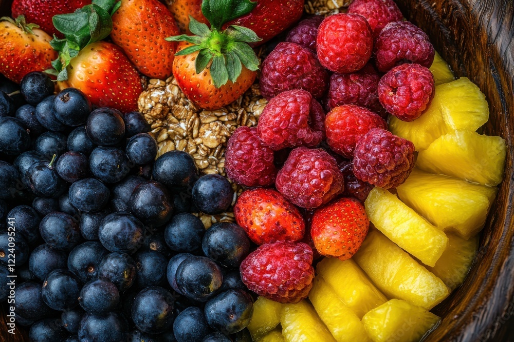 A close-up view of a colorful Brazilian acai bowl with fresh fruits granola and rich textures A close-up view of a colorful Brazilian acai bowl with fresh fruits granola and rich textures
