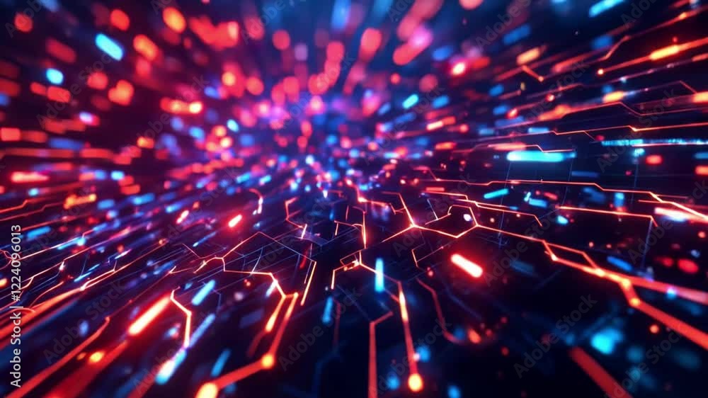 Vidéo Stock 3D grid animation, glowing data packets, tech-inspired ...