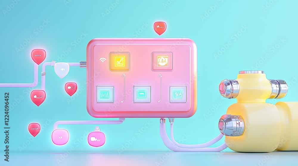 Modern Control Panel with Colorful Icons and Cables Modern Control Panel with Colorful Icons and Cables