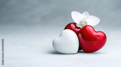Romantic red and white hearts with orchid, Valentines Day