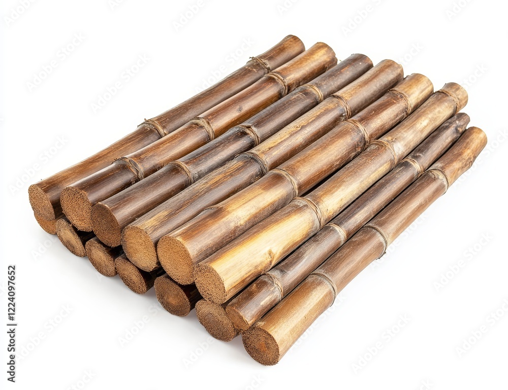 Stack of dark brown bamboo poles isolated on white background. Stack of dark brown bamboo poles isolated on white background.