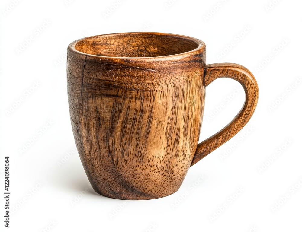 Carved wooden mug with handle, isolated on white background. Carved wooden mug with handle, isolated on white background.